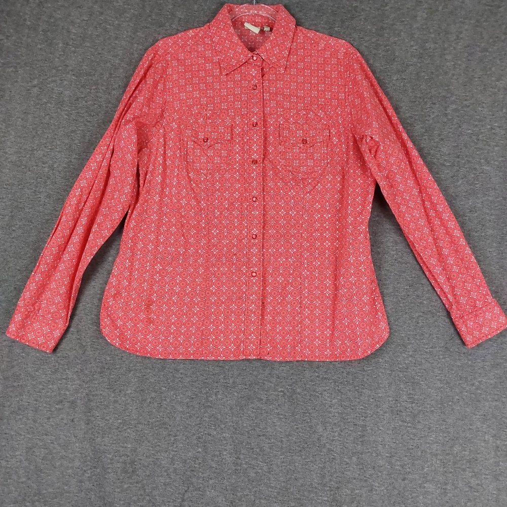 ROCKIES WOMENS PINK FLORAL PRINT LONG SLEEVE PEARL SNAP COUNTRY WESTERN SHIRT XL